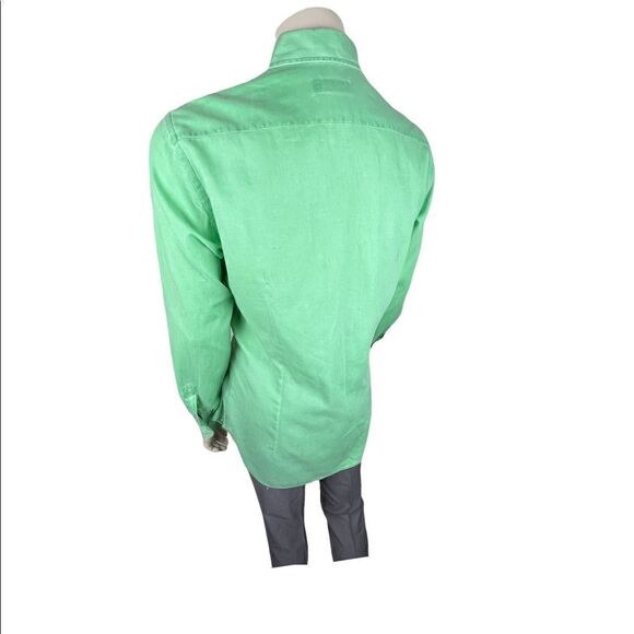 Giovanni Taccaliti L/S Light Kelly Green Linen Blend Shirt Made in Italy Size 16 - Picture 7 of 8